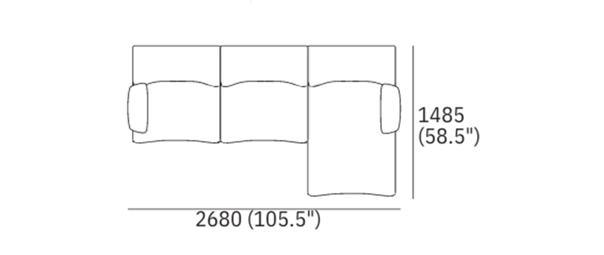 1977 Sofa 3 Modules with Chaise & Armrests