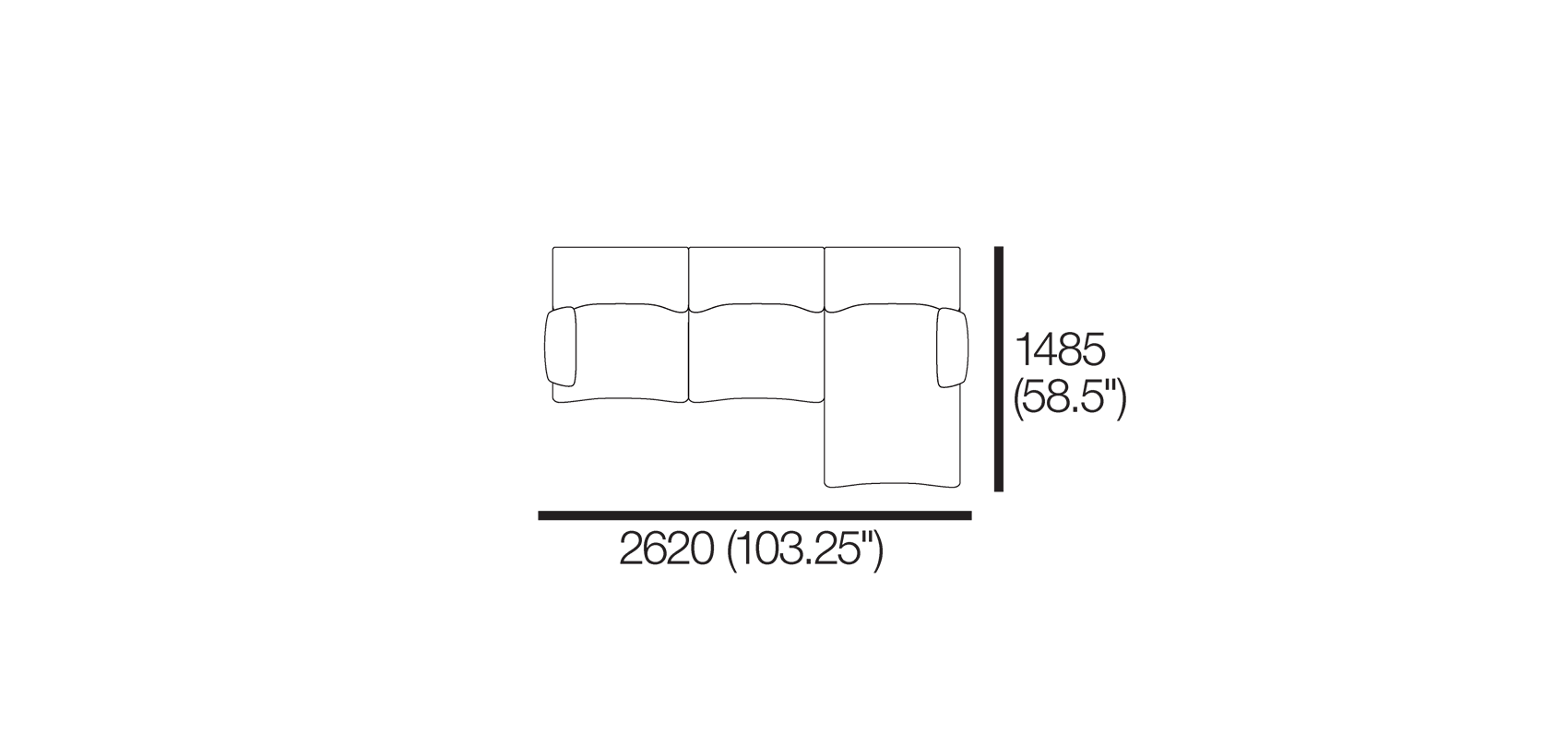 1977 Modular Sofa with Chaise and Armrests