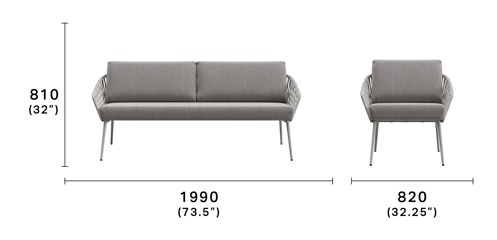 Quay Outdoor 2.5 Seater Sofa and two Armchairs