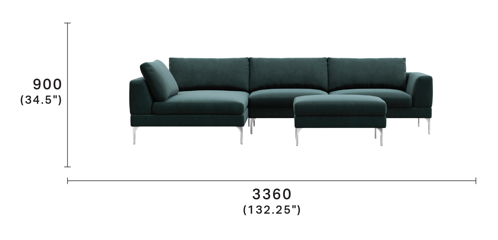 Plaza Modular Sofa with Chaise and Ottoman