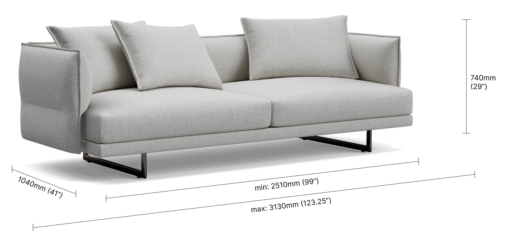 Zaza 3 Seater Sofa with Deep Seats and Adjustable Arms