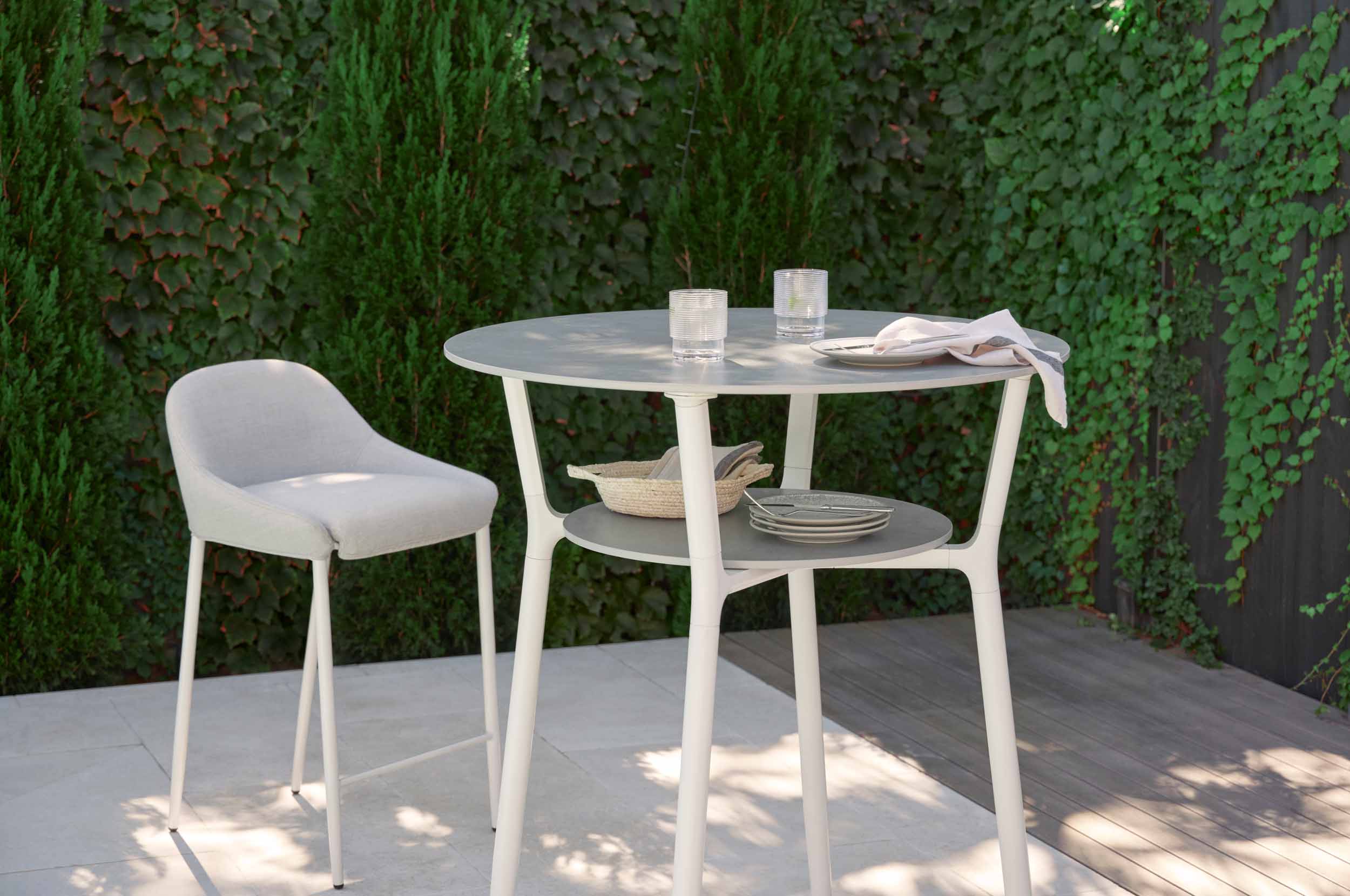 White outdoor stool table clearance