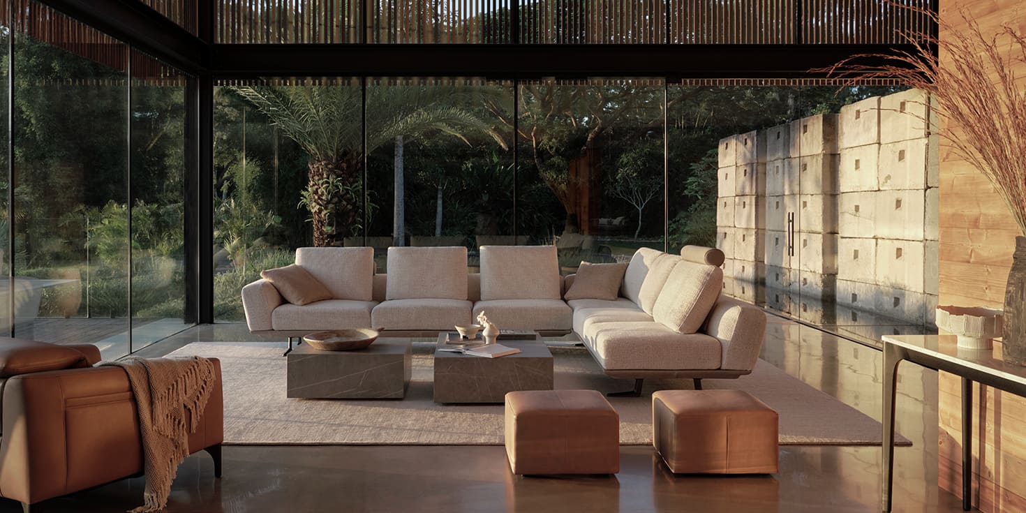 Sunlit living room styled with a King Living modular sofa