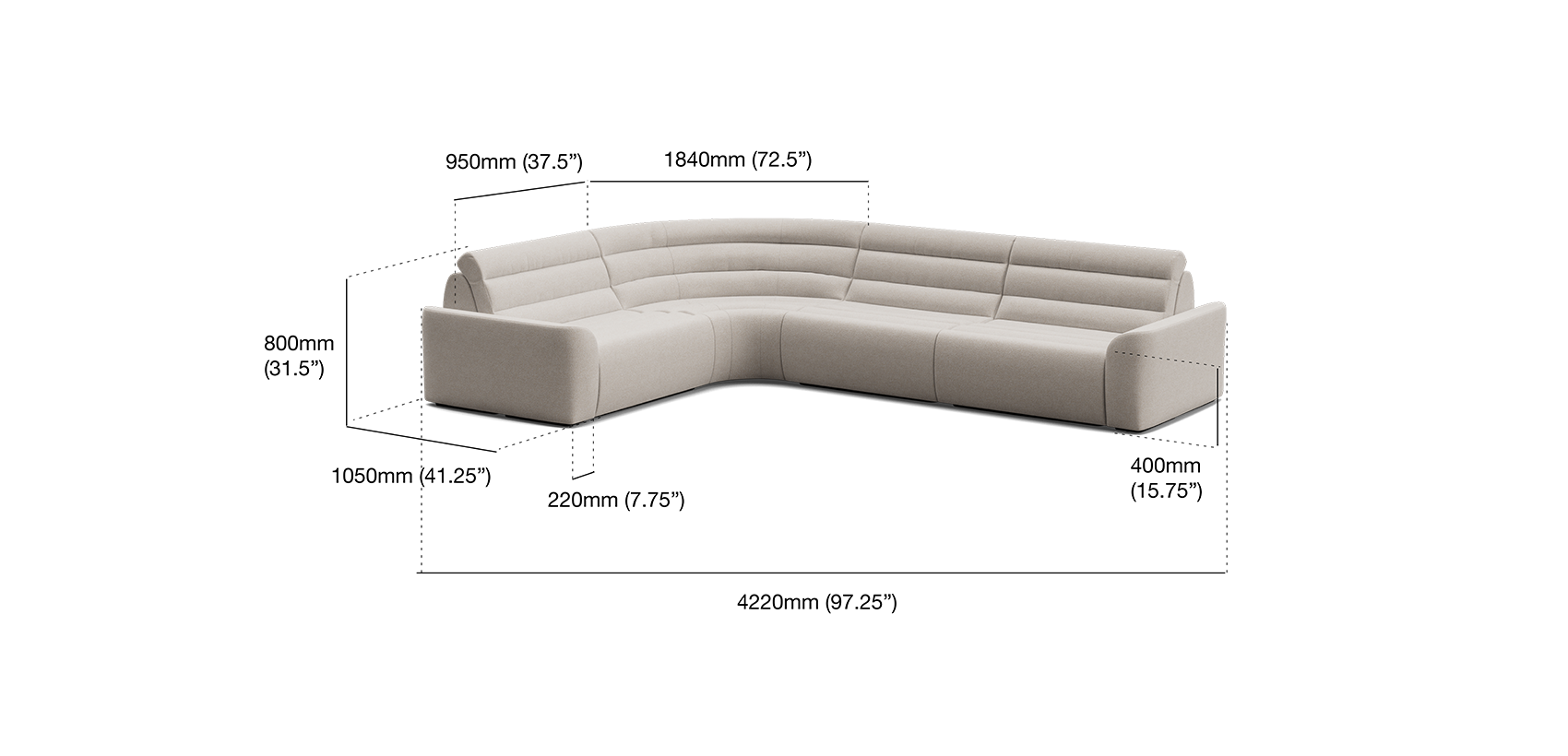 Modular Sofa Size Quantum L Shaped Wide Modular Sofa